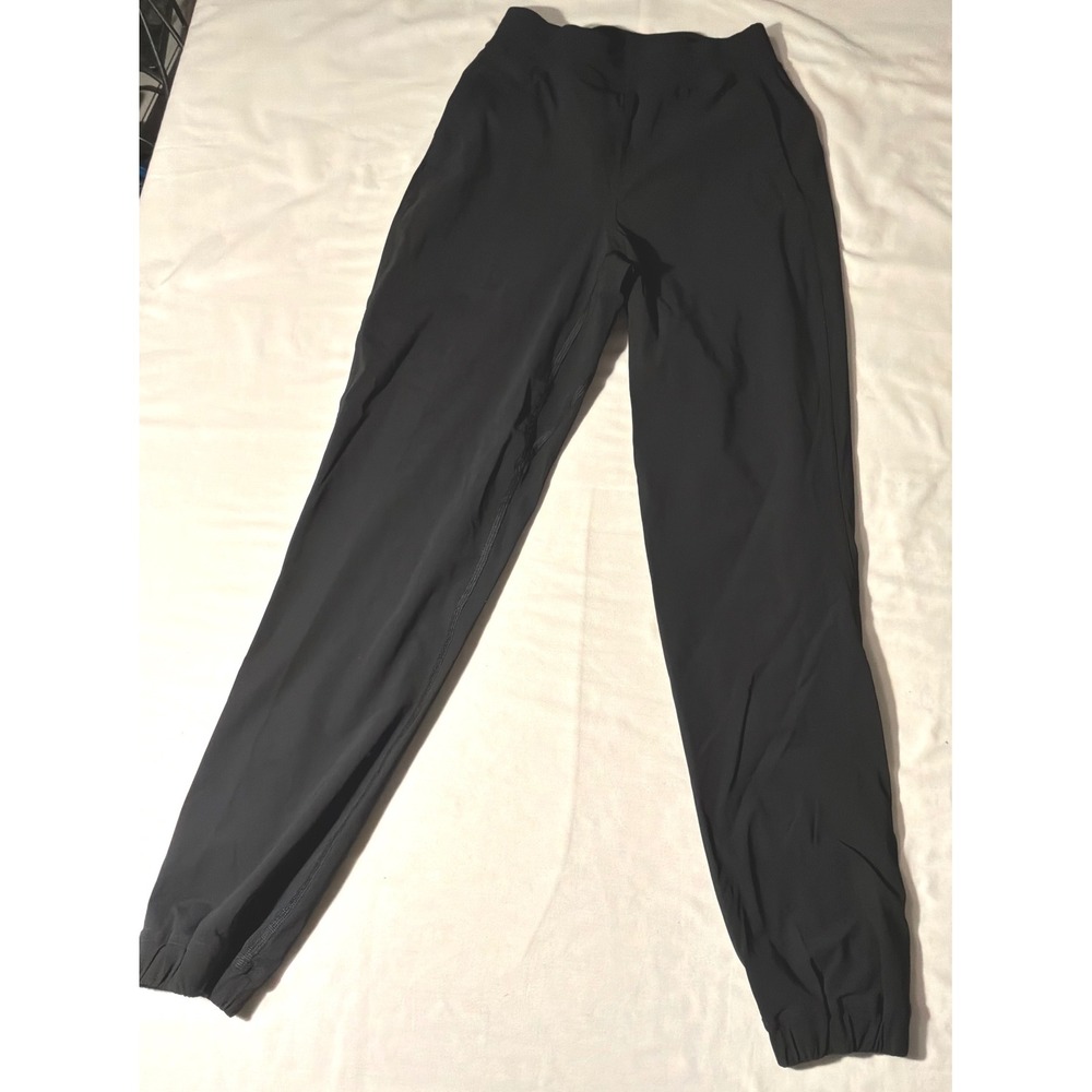 Lululemon Womens Black Tapered Athletic Jogger Pants Ankle Zip Reflective Logo